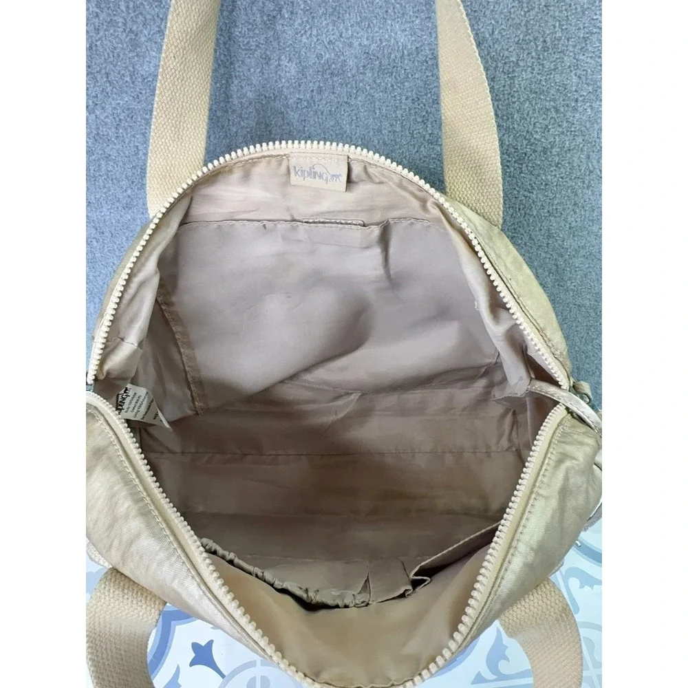Kipling Metallic Gold Defea Handbag Nylon Tote Shoulder Bag‎ Multiple Pockets